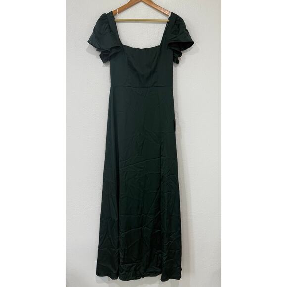 NWT Lulus Ultimate Sweetness Emerald Green Satin Flutter Sleeve Maxi Dress Med - Picture 2 of 12